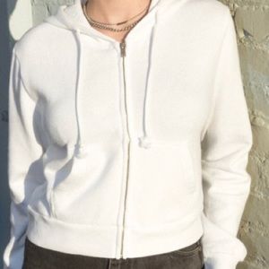Brandy Melville White Cropped Crystal Hoodie